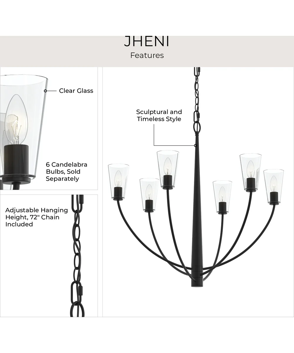 Jheni 6-Light Chandelier with Clear Glass Shades Matte Black - Image 6
