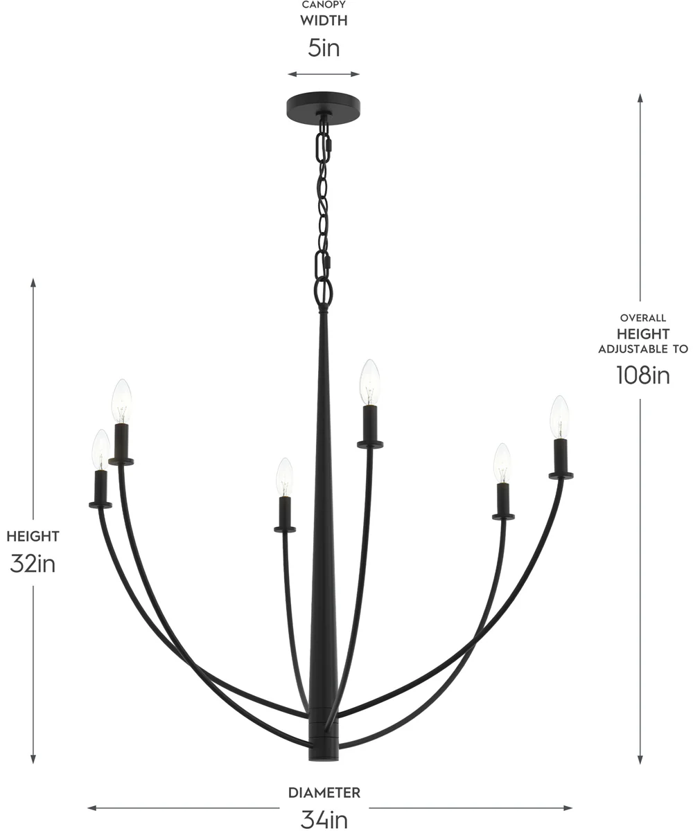 Jheni 6-Light Large Chandelier Matte Black - Image 4
