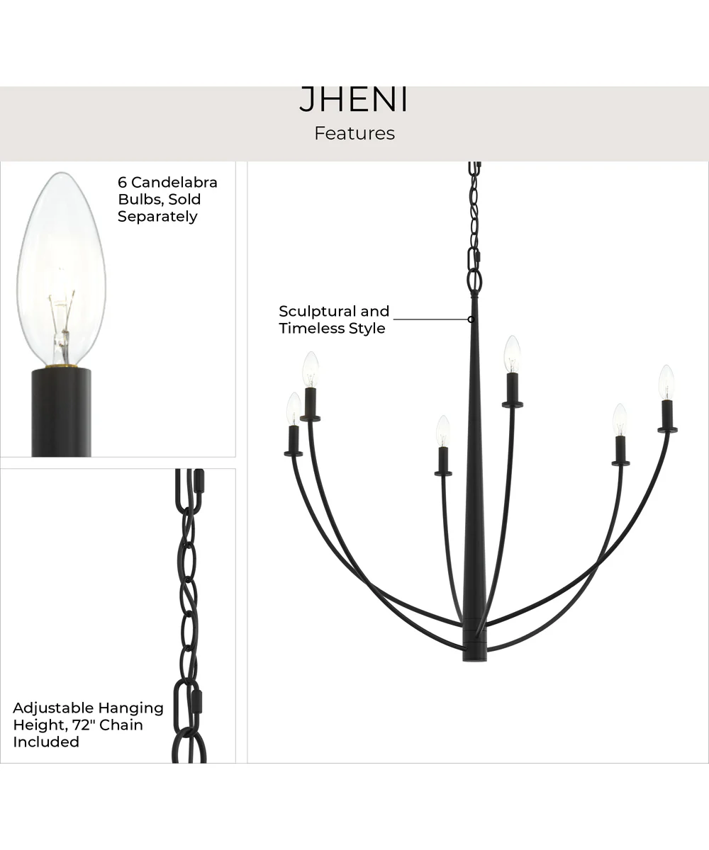 Jheni 6-Light Large Chandelier Matte Black - Image 6