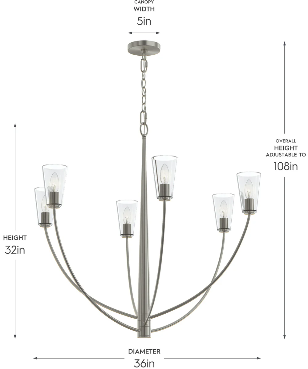 Jheni 6-Light Large Chandelier with Clear Glass Shades Brushed Nickel - Image 3