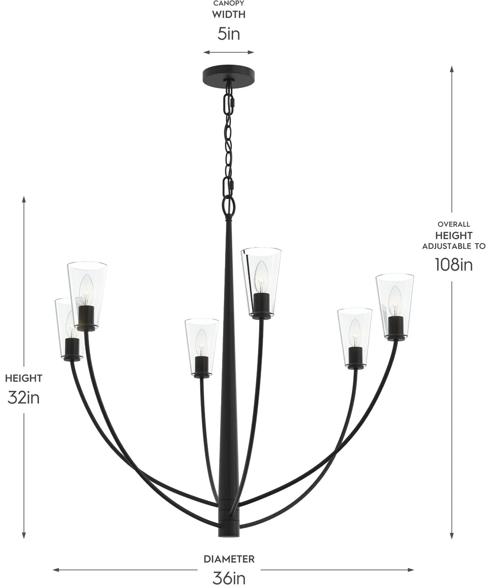 Jheni 6-Light Large Chandelier with Clear Glass Shades Matte Black - Image 2