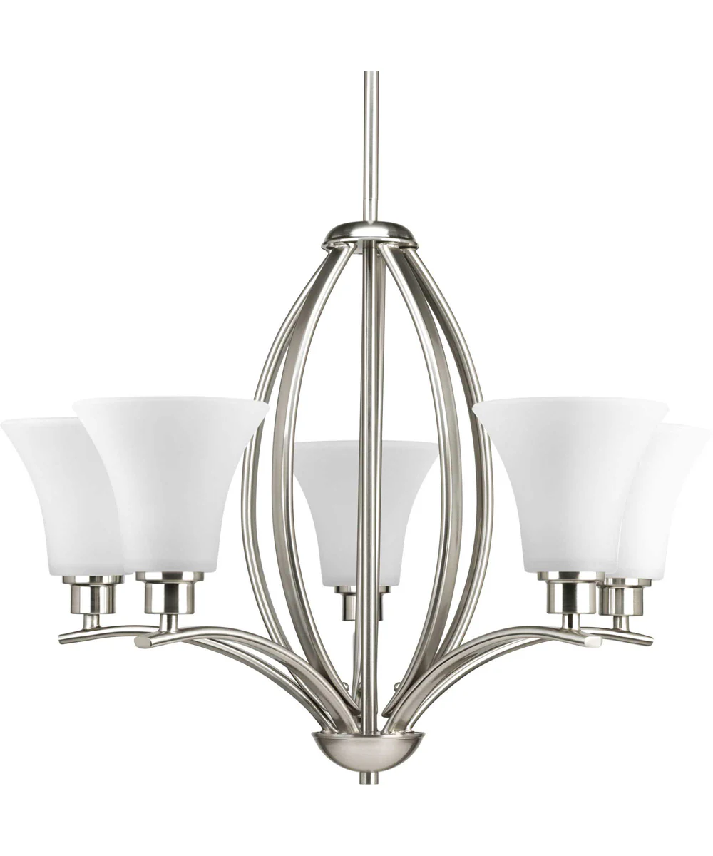 Joy 5-Light Etched White Inside Glass Traditional Chandelier Light Brushed Nickel - Image 3