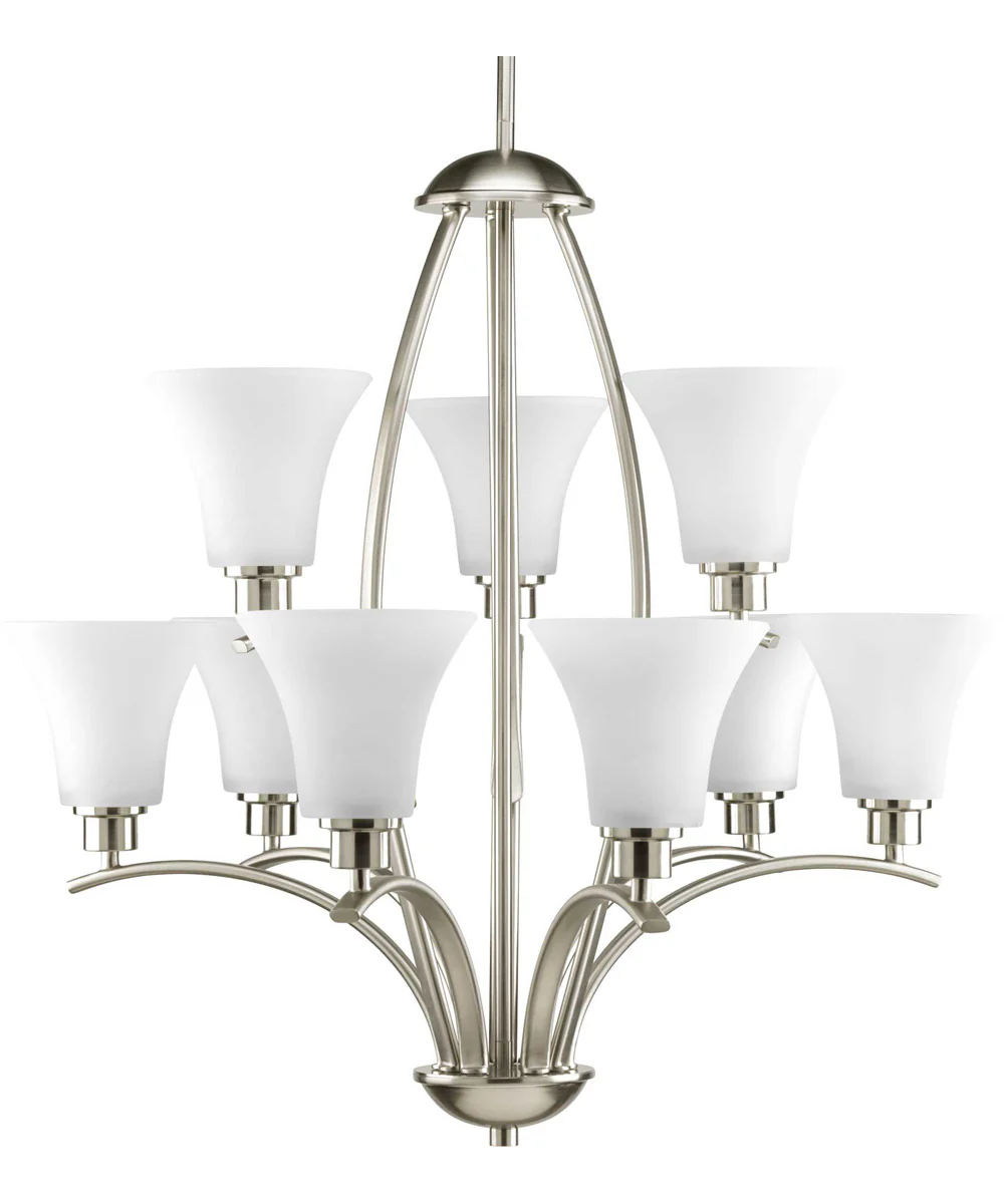Joy 9-Light Etched White Inside Glass Traditional Chandelier Light Brushed Nickel - Image 5