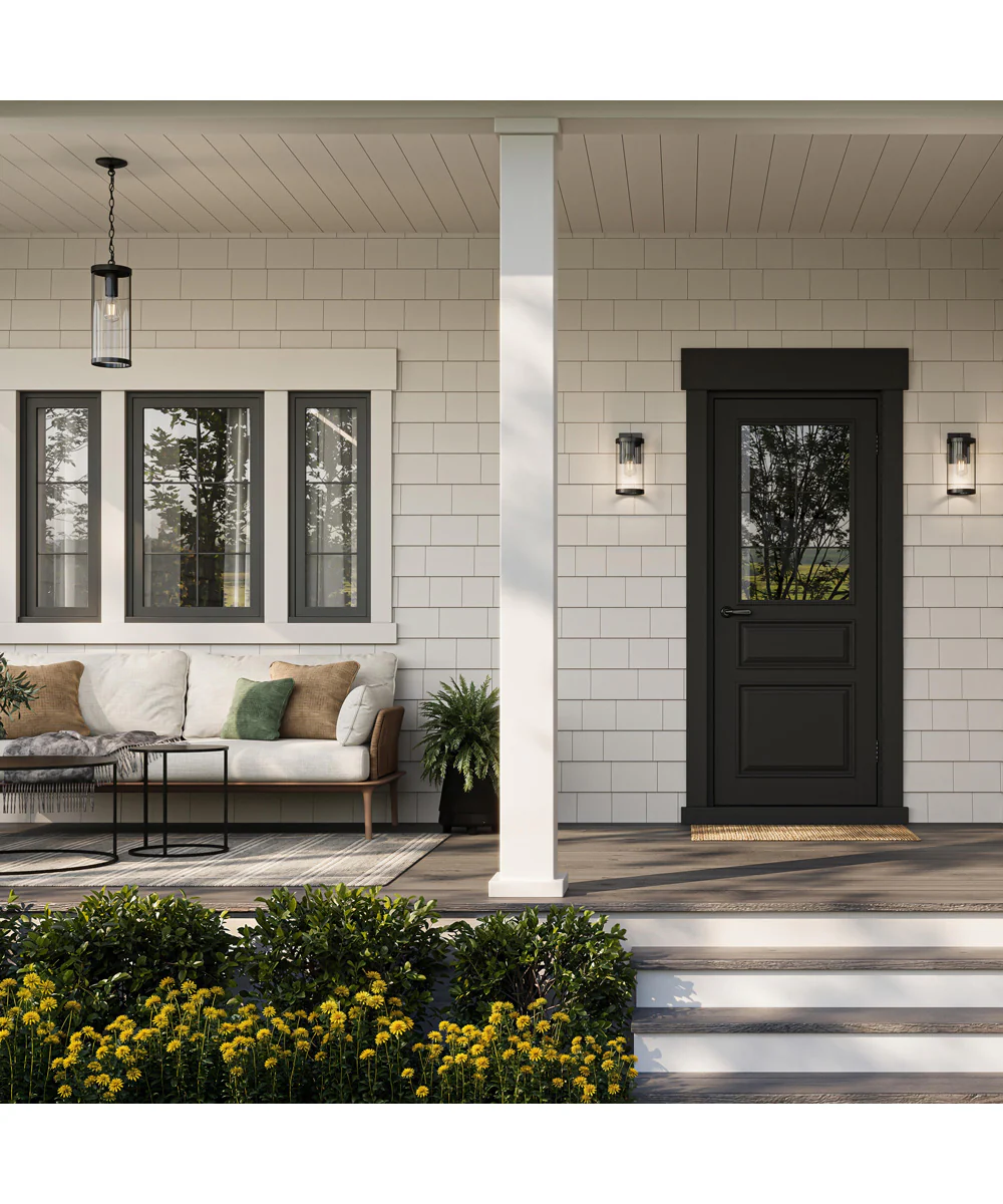 Kagen Medium Outdoor Wall Light with Clear Glass Panels Matte Black - Image 2