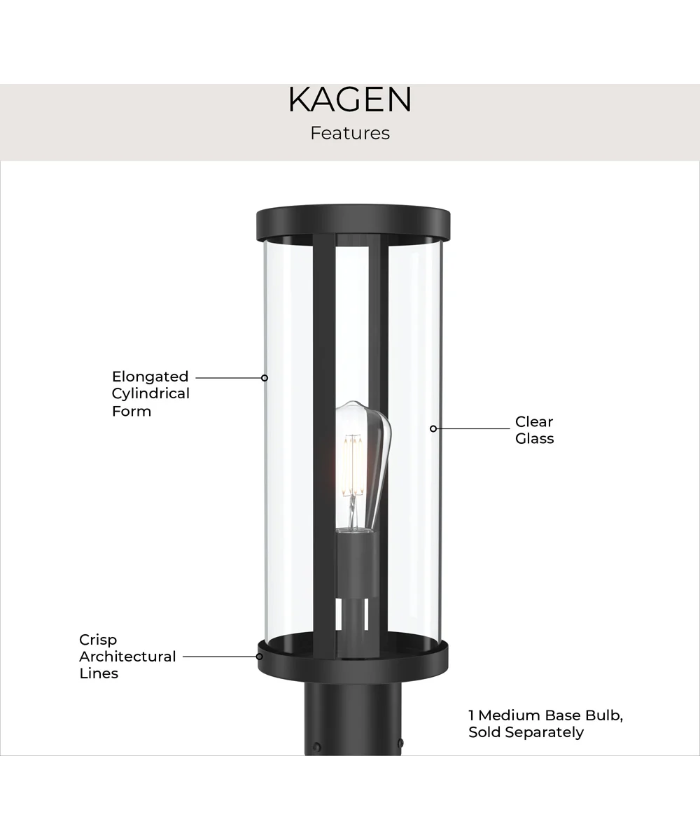 Kagen Outdoor Post Light with Clear Glass Panels Matte Black - Image 7