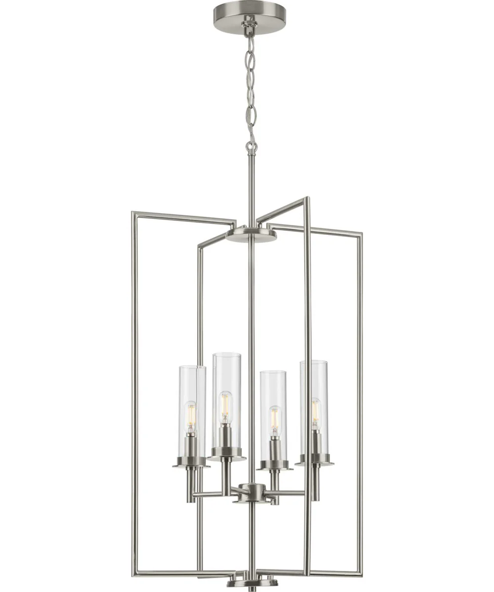 Kellwyn 4-Light Clear Glass Transitional Style Foyer Pendant Light Brushed Nickel - Image 3