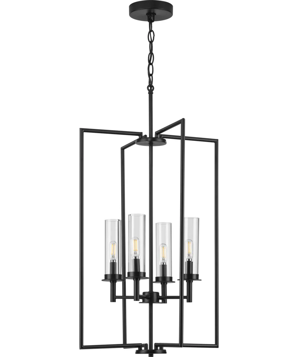 Kellwyn 4-Light Clear Glass Transitional Style Foyer Pendant Light Matte Black - Image 4