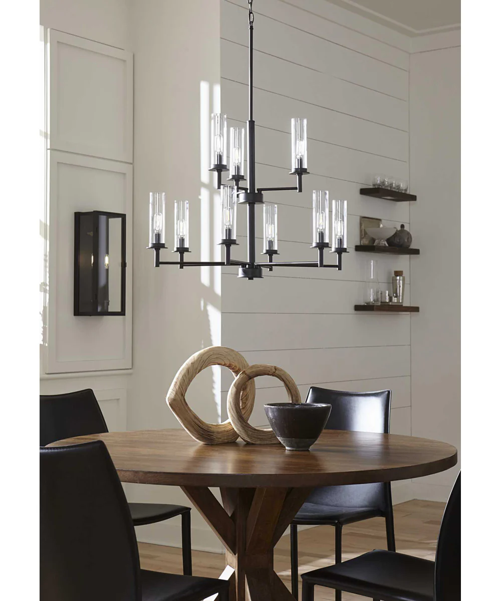 Kellwyn 9-Light Clear Glass Transitional Style Chandelier Light Matte Black - Image 2