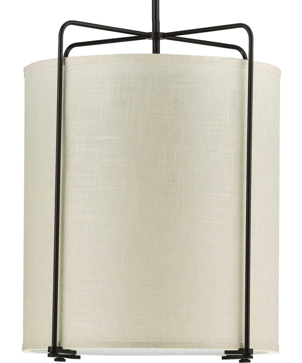 Kempsey 3-Light Harvest Linen Shade Farmhouse Pendant Light Antique Bronze
