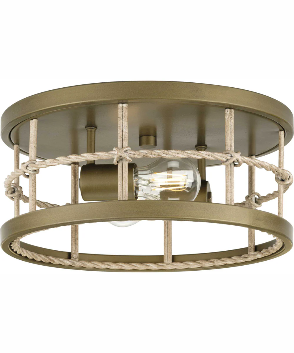 Lattimore 13 in. 2-Light Coastal Flush Mount Aged Brass