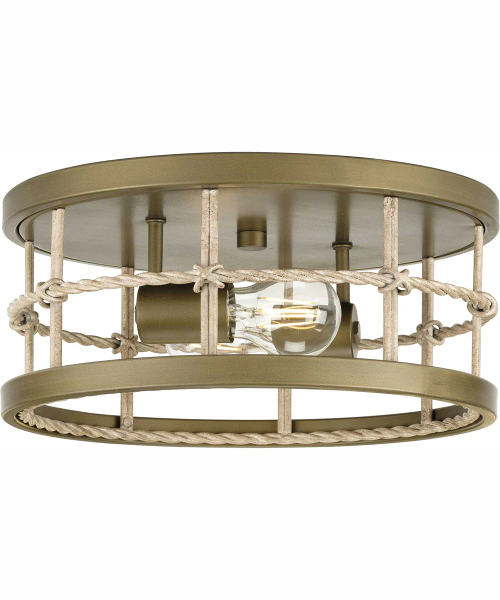 Lattimore 13 in. 2-Light Coastal Flush Mount Aged Brass - Image 3