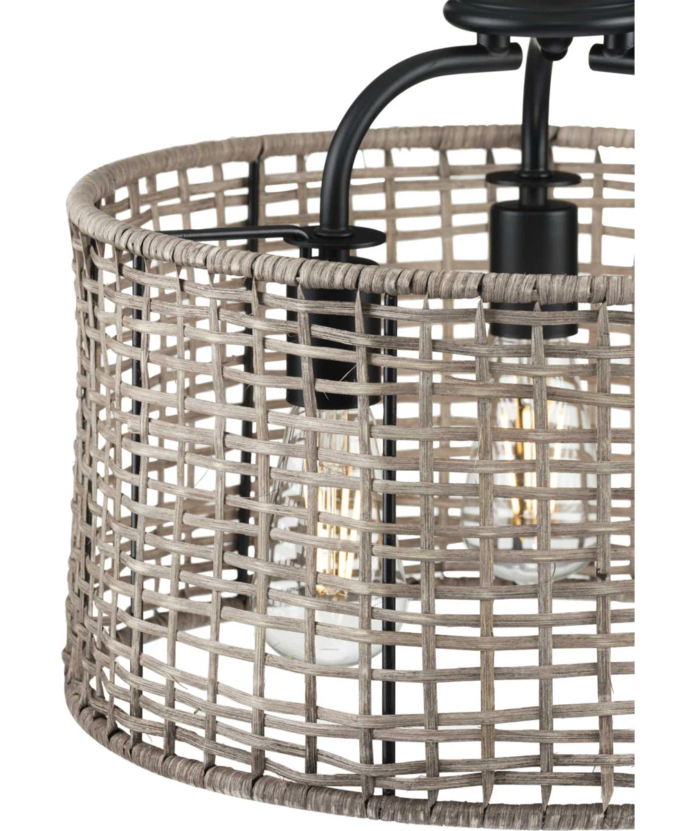 Lavelle 3-Light Mocha finish Rattan Convertible Semi-Flush Ceiling or Hanging Pendant Light Matte Black - Image 10