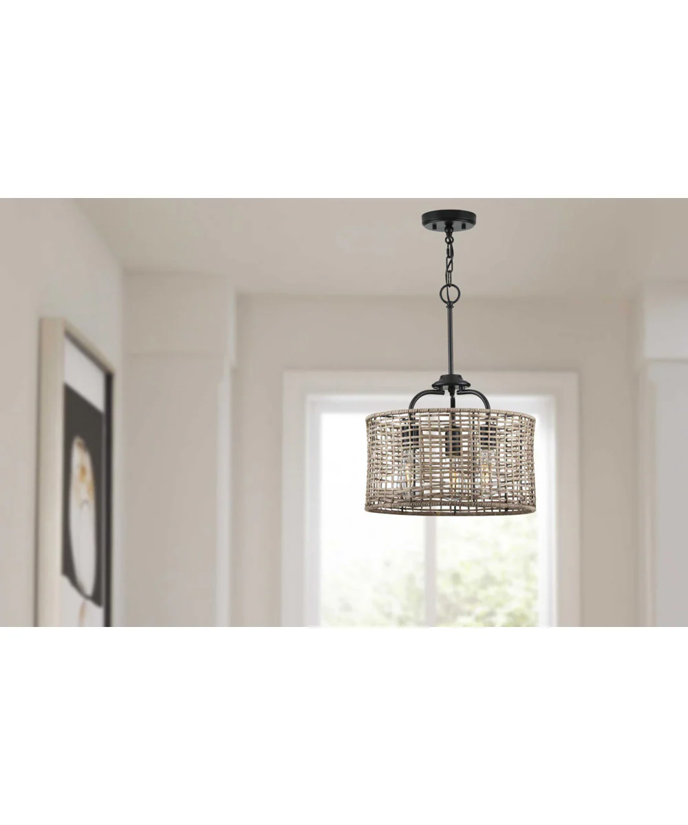 Lavelle 3-Light Mocha finish Rattan Convertible Semi-Flush Ceiling or Hanging Pendant Light Matte Black - Image 4