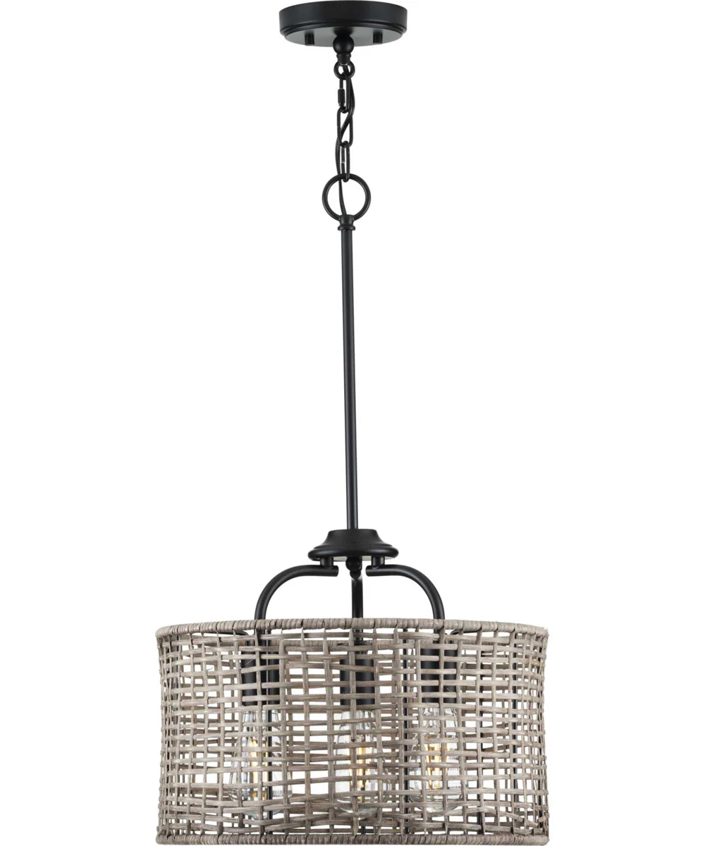 Lavelle 3-Light Mocha finish Rattan Convertible Semi-Flush Ceiling or Hanging Pendant Light Matte Black - Image 7