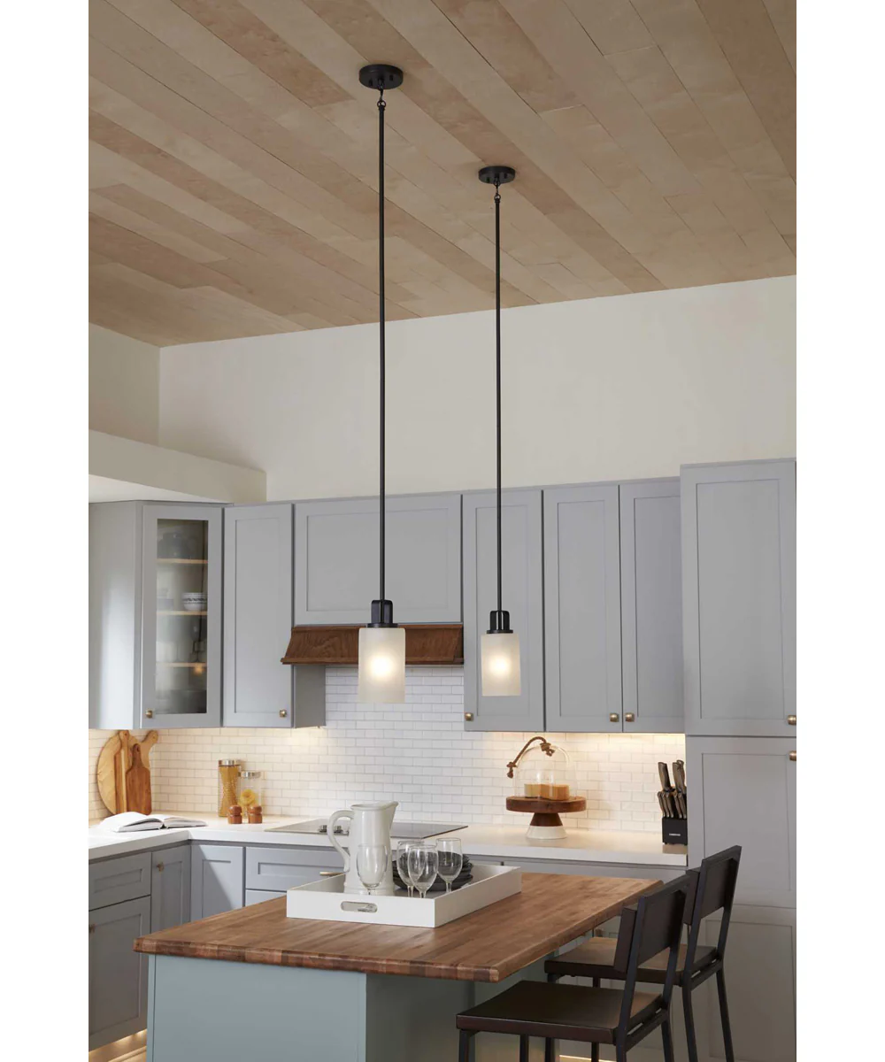 League 1-Light Etched Glass Modern Farmhouse Mini-Pendant Hanging Light Matte Black - Image 3