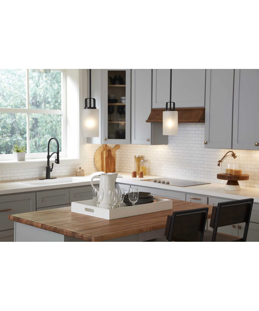 League 1-Light Etched Glass Modern Farmhouse Mini-Pendant Hanging Light Matte Black - Image 4