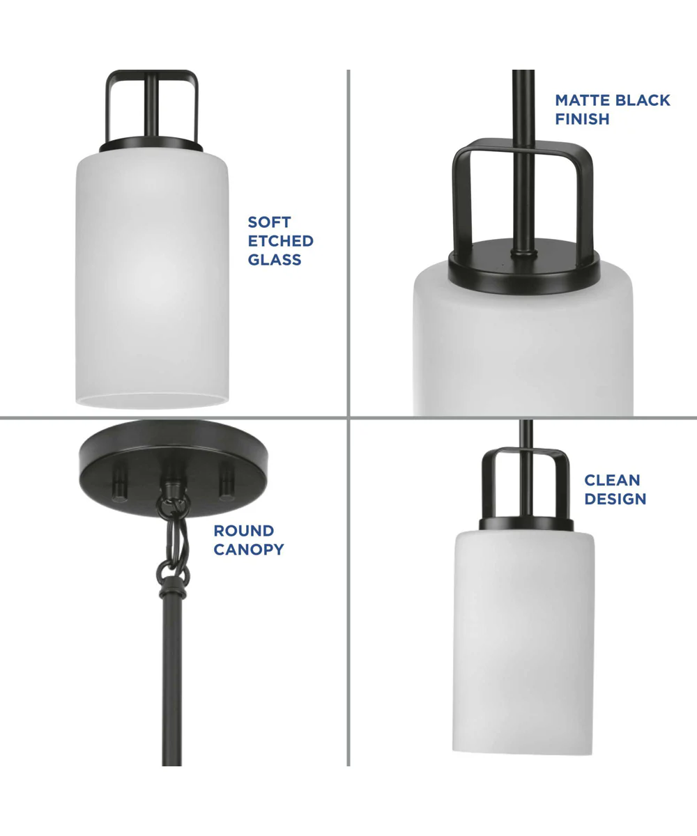 League 1-Light Etched Glass Modern Farmhouse Mini-Pendant Hanging Light Matte Black - Image 6