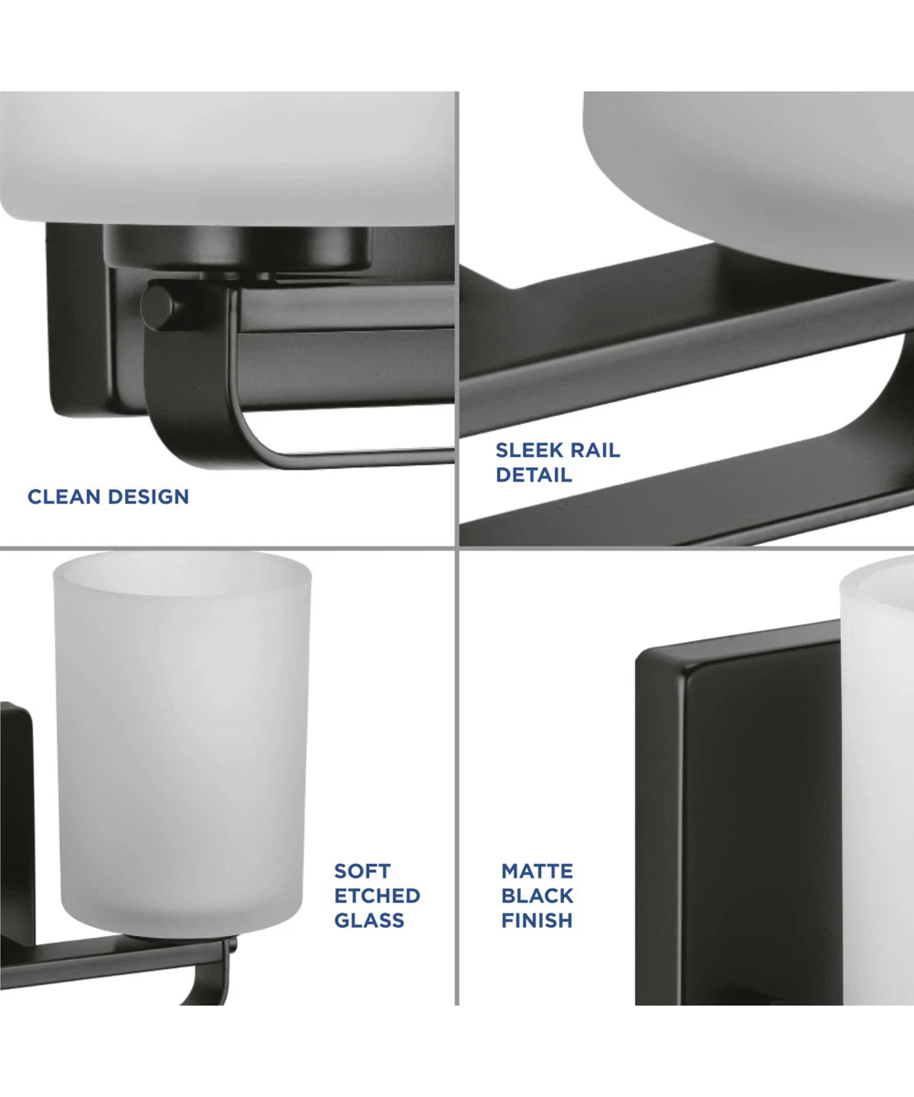 League 2-Light Etched Glass Modern Farmhouse Bath Vanity Light Matte Black - Image 3