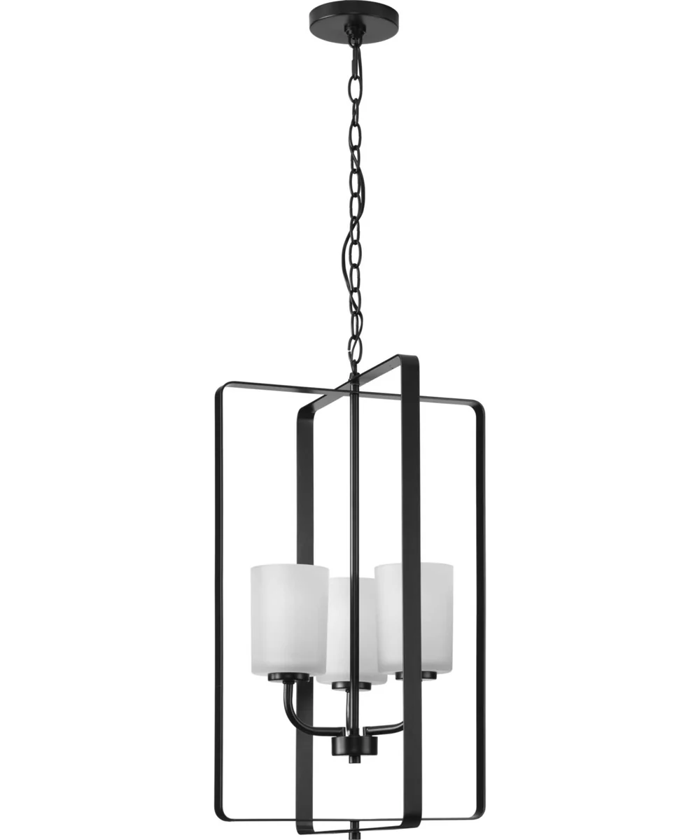 League 3-Light Etched Glass Modern Farmhouse Foyer Chandelier Light Matte Black - Image 4