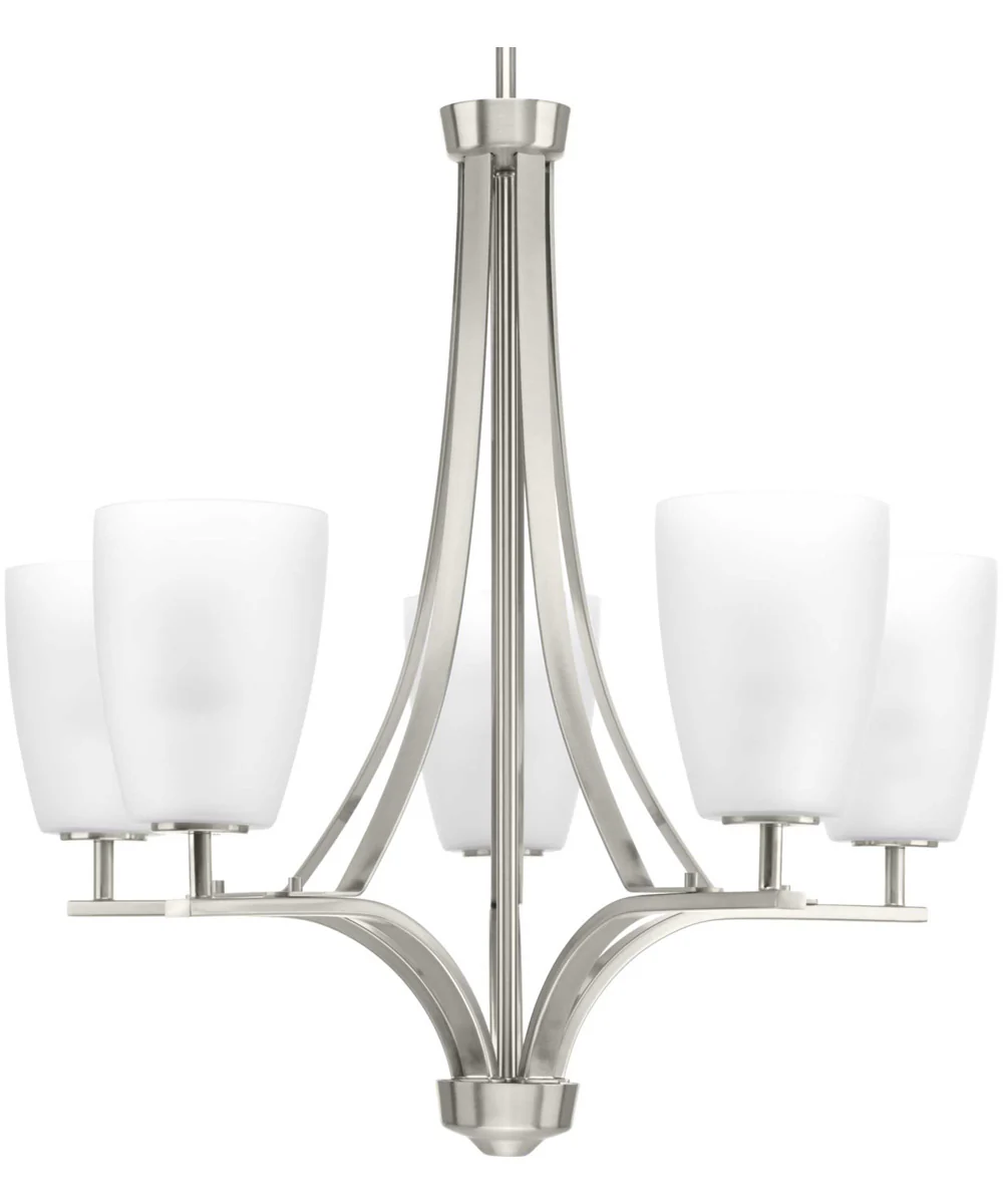 Leap 5-Light Etched Opal Glass Modern Chandelier Light Brushed Nickel