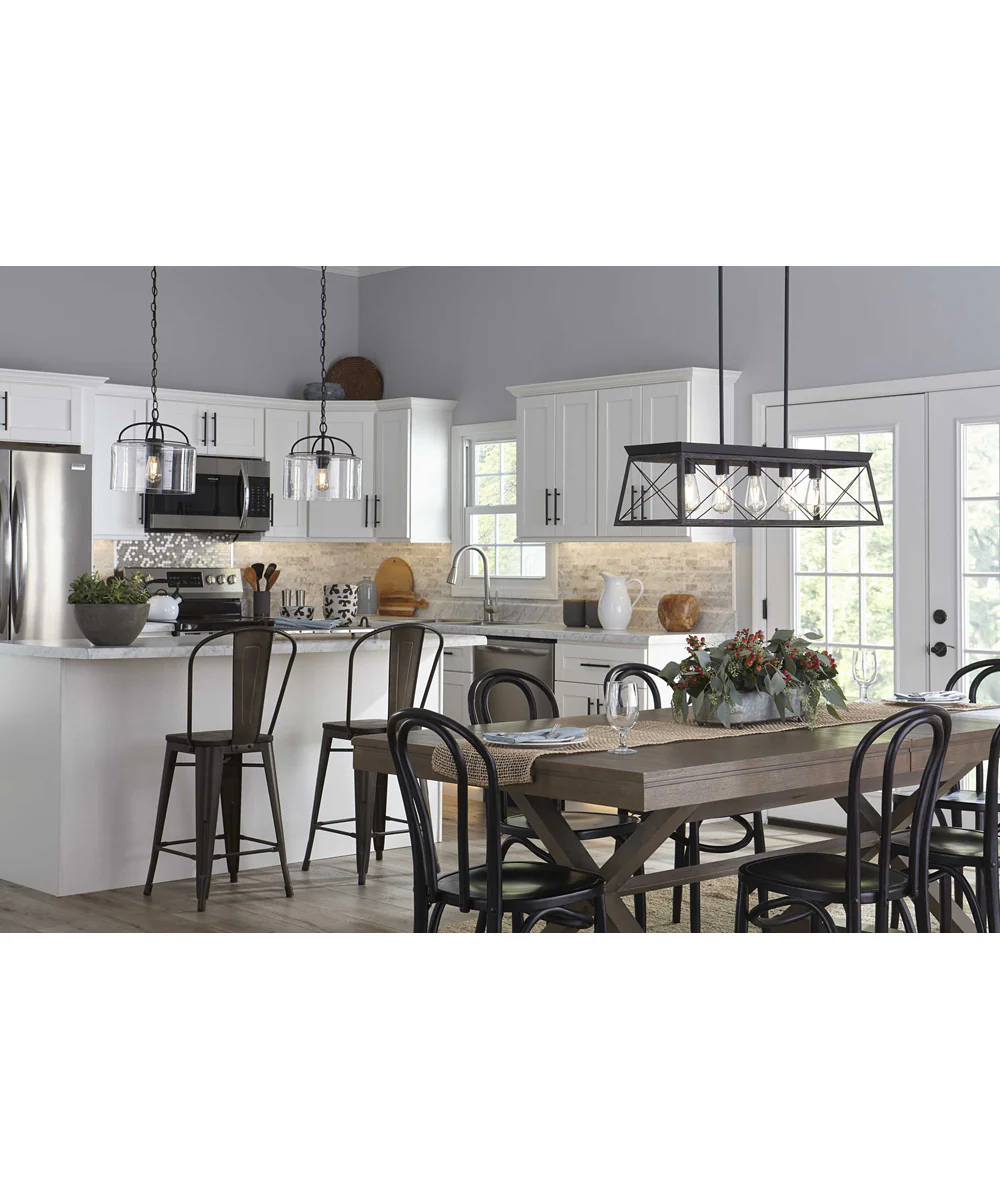 Leyden 1-Light Clear Glass Farmhouse Style Hanging Pendant Light Matte Black - Image 2