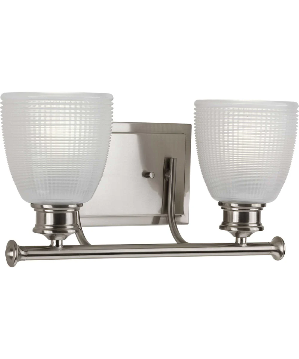 Lucky 2-Light Frosted Prismatic Glass Coastal Bath Vanity Light Brushed Nickel - Image 3