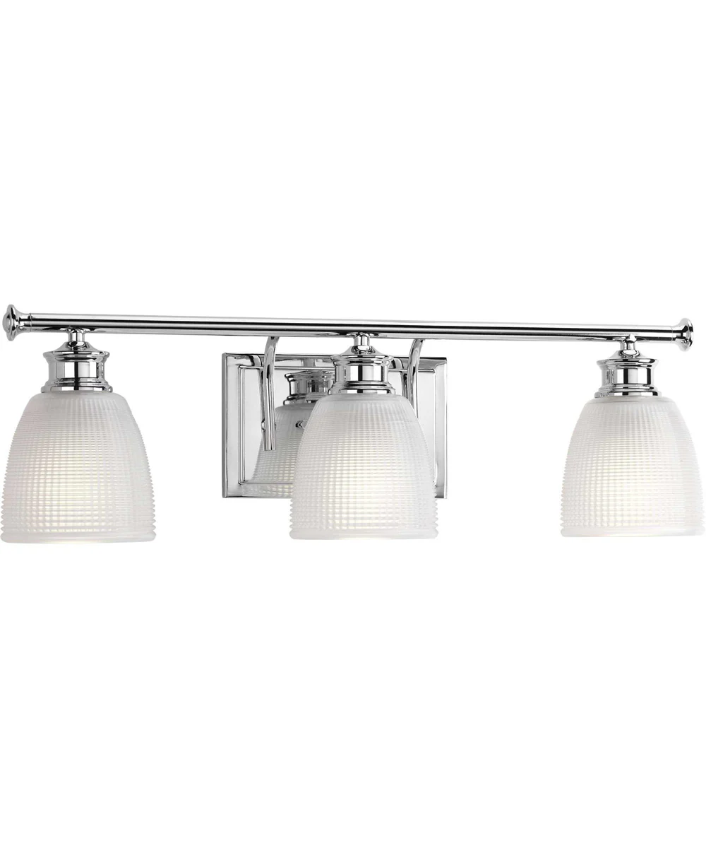 Lucky 3-Light Frosted Prismatic Glass Coastal Bath Vanity Light Polished Chrome