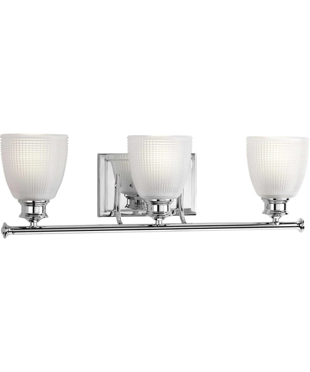 Lucky 3-Light Frosted Prismatic Glass Coastal Bath Vanity Light Polished Chrome - Image 3