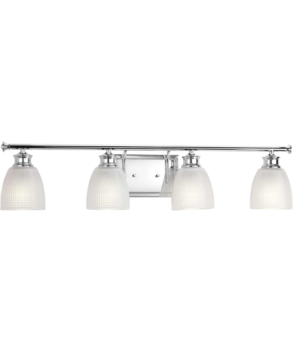 Lucky 4-Light White Prismatic Glass Coastal Bath Vanity Light Polished Chrome