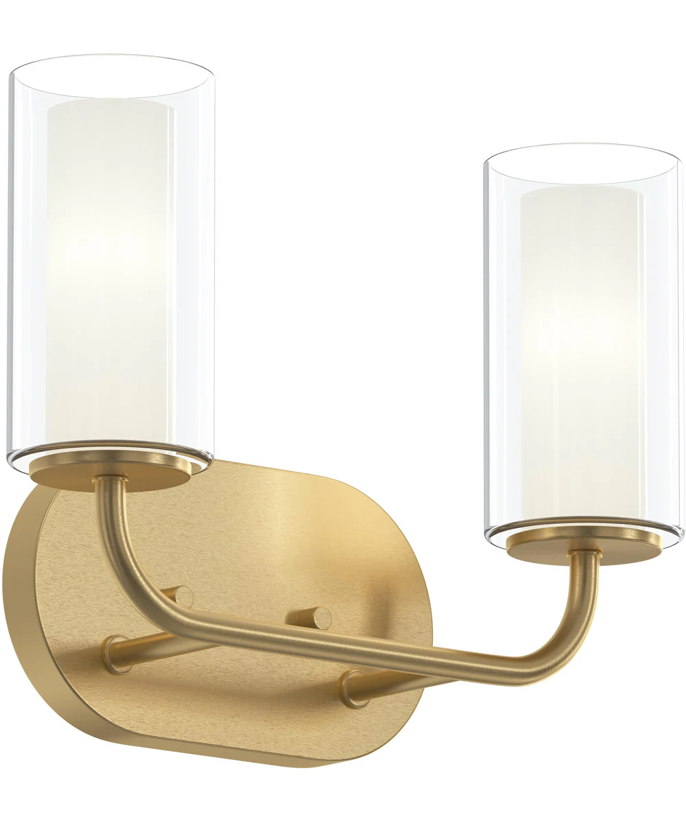 Mack 2-Light Vanity Light with Layered Glass Shades Brushed Gold