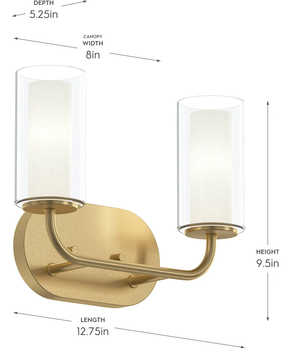 Mack 2-Light Vanity Light with Layered Glass Shades Brushed Gold - Image 4