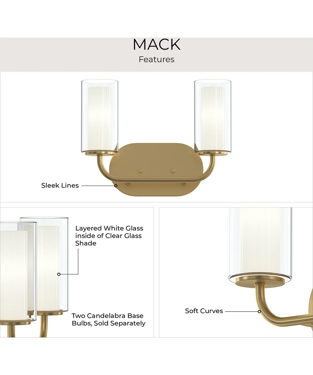 Mack 2-Light Vanity Light with Layered Glass Shades Brushed Gold - Image 7
