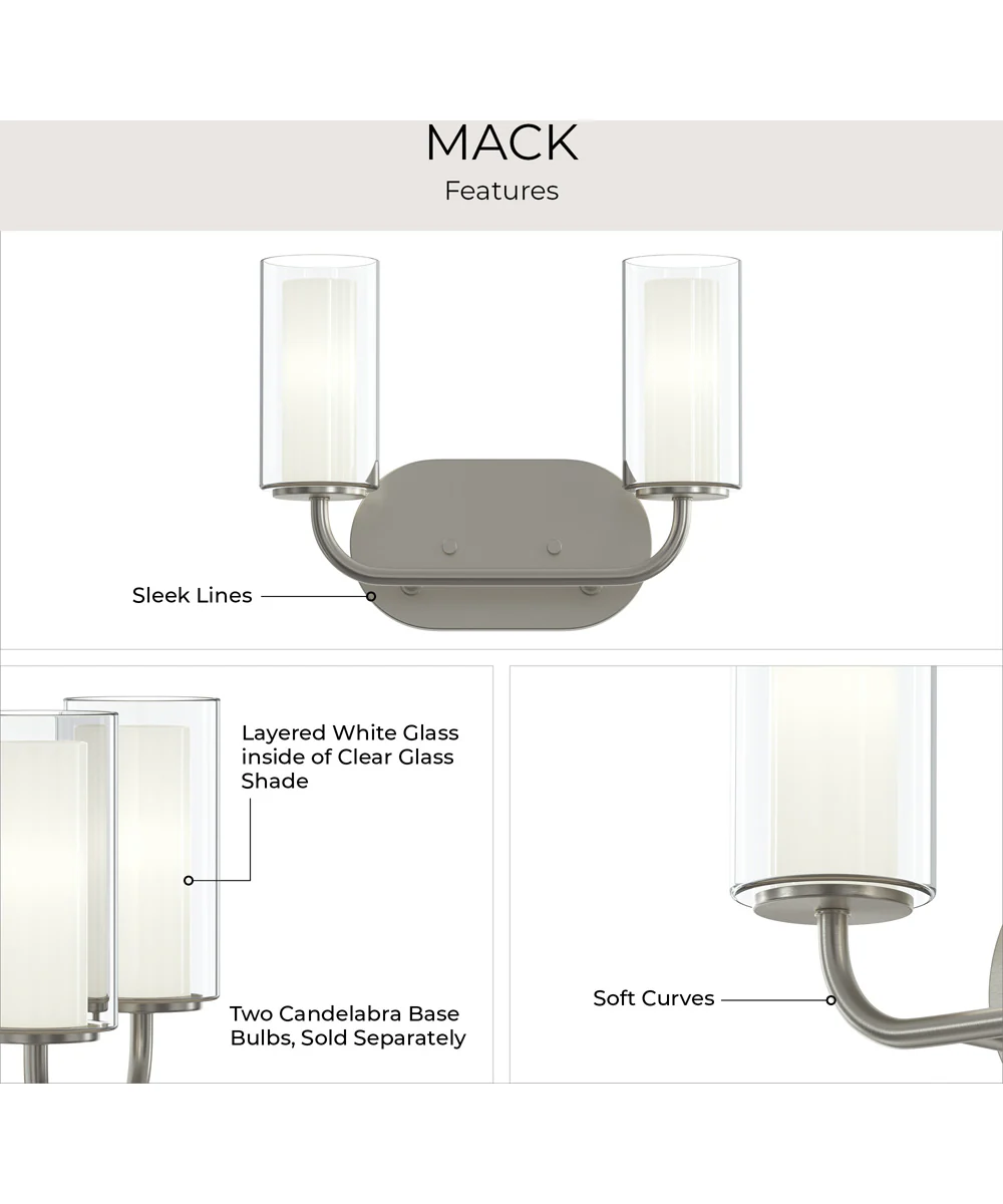 Mack 2-Light Vanity Light with Layered Glass Shades Brushed Nickel - Image 7