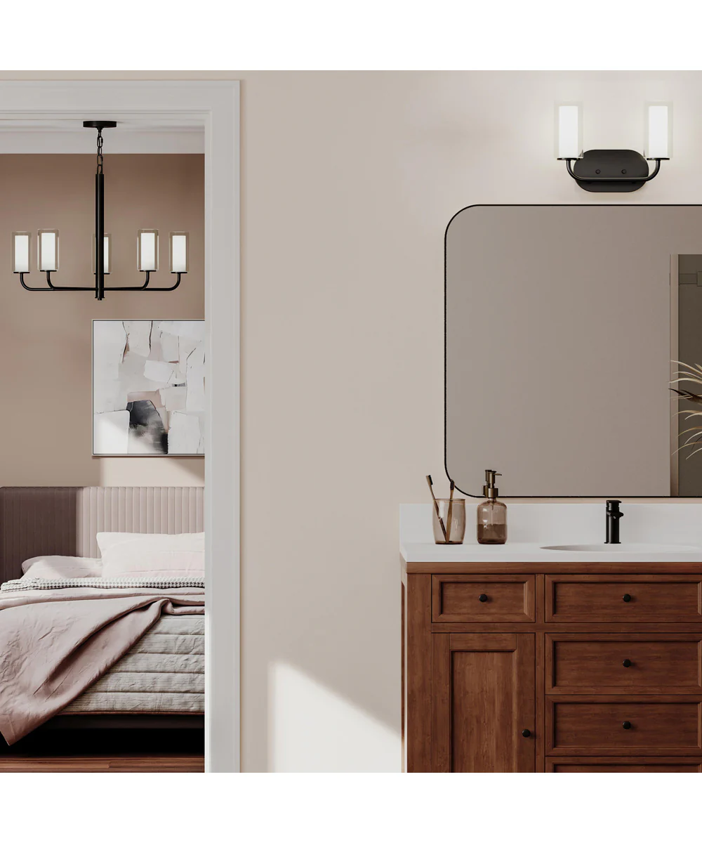 Mack 2-Light Vanity Light with Layered Glass Shades Matte Black - Image 2