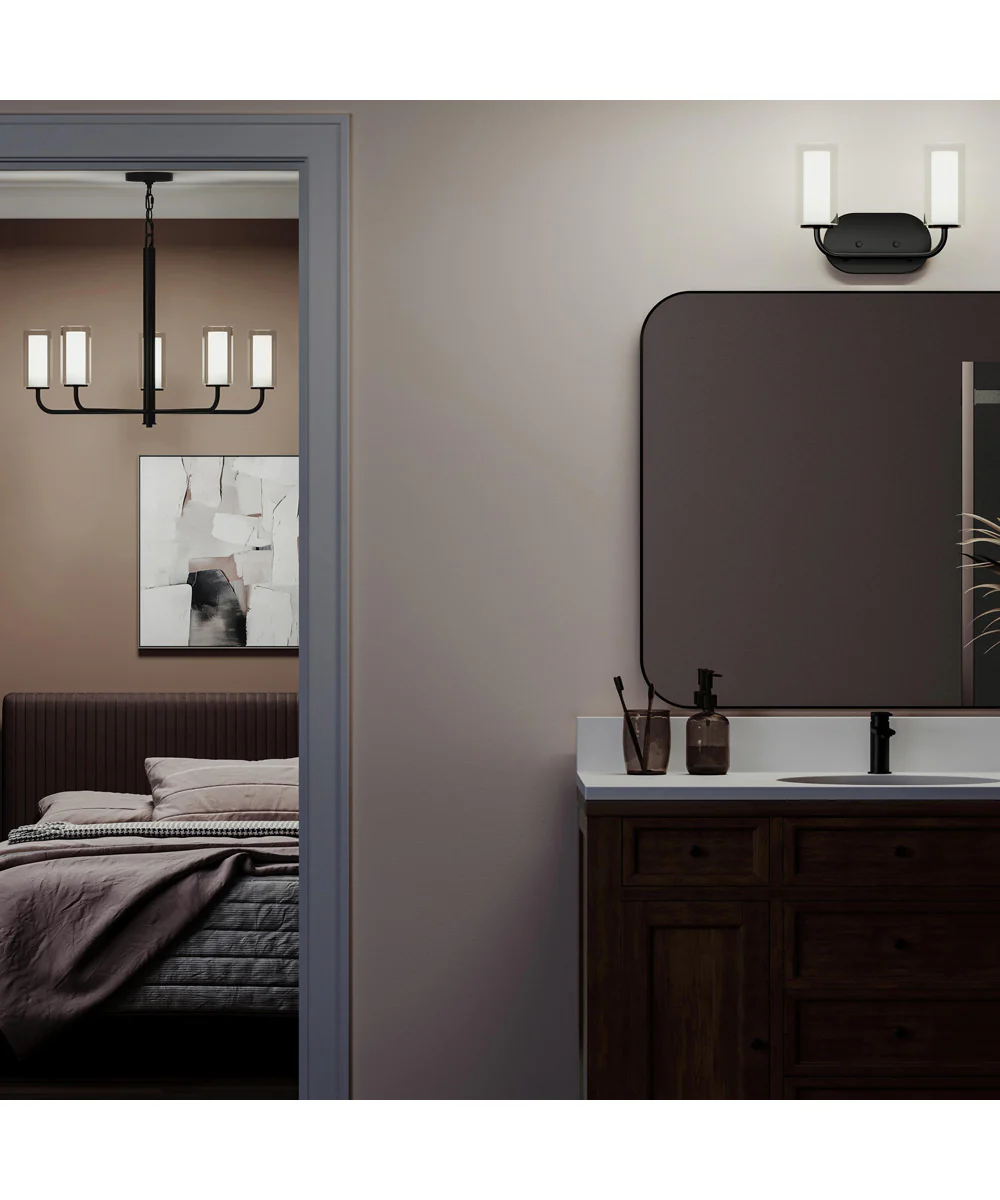 Mack 2-Light Vanity Light with Layered Glass Shades Matte Black - Image 3
