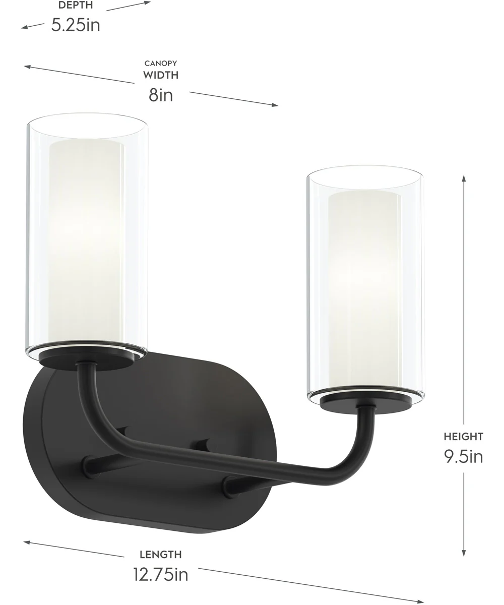 Mack 2-Light Vanity Light with Layered Glass Shades Matte Black - Image 4