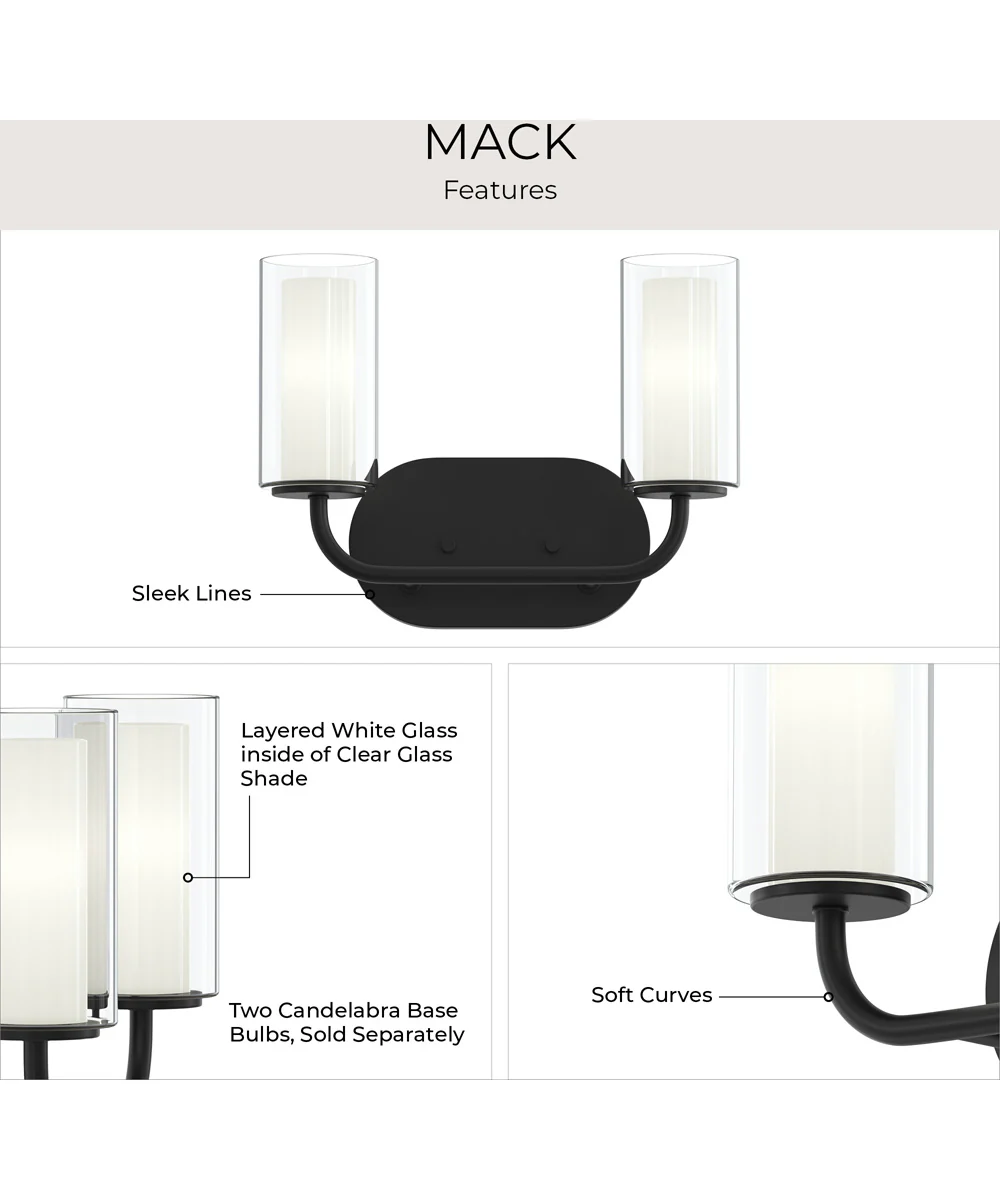 Mack 2-Light Vanity Light with Layered Glass Shades Matte Black - Image 7
