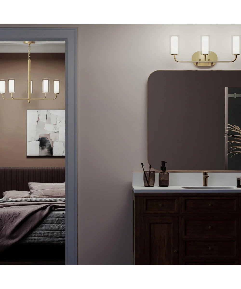Mack 3-Light Vanity Light with Layered Glass Shades Brushed Gold - Image 3