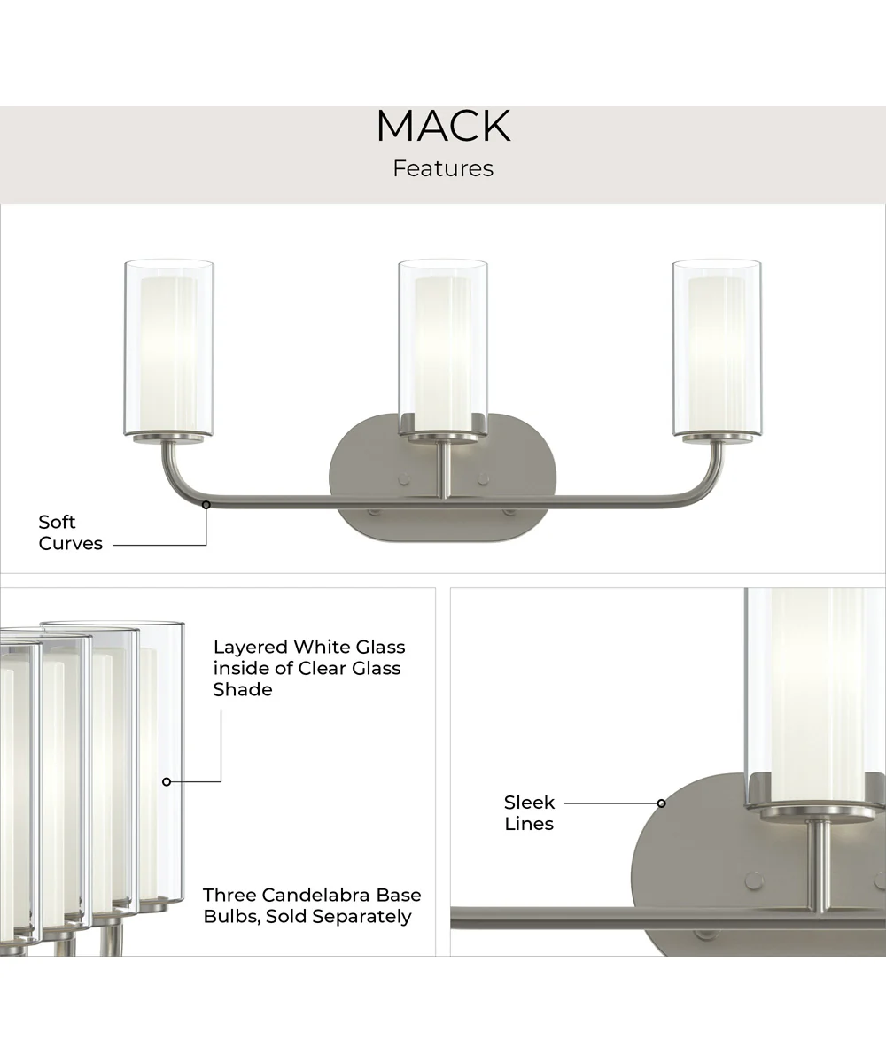 Mack 3-Light Vanity Light with Layered Glass Shades Brushed Nickel - Image 7