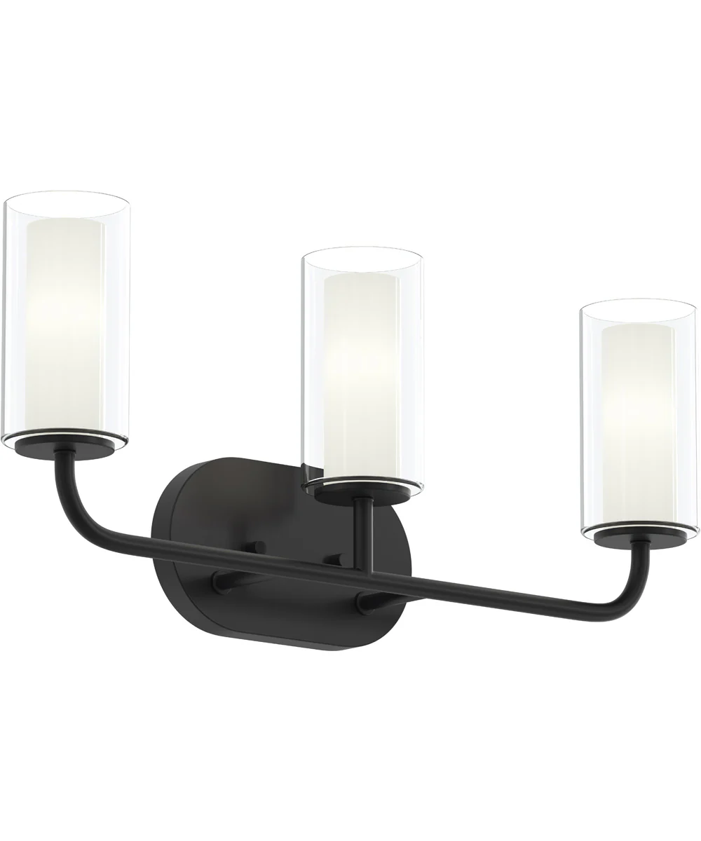 Mack 3-Light Vanity Light with Layered Glass Shades Matte Black