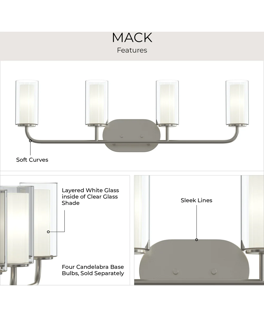 Mack 4-Light Vanity Light with Layered Glass Shades Brushed Nickel - Image 7