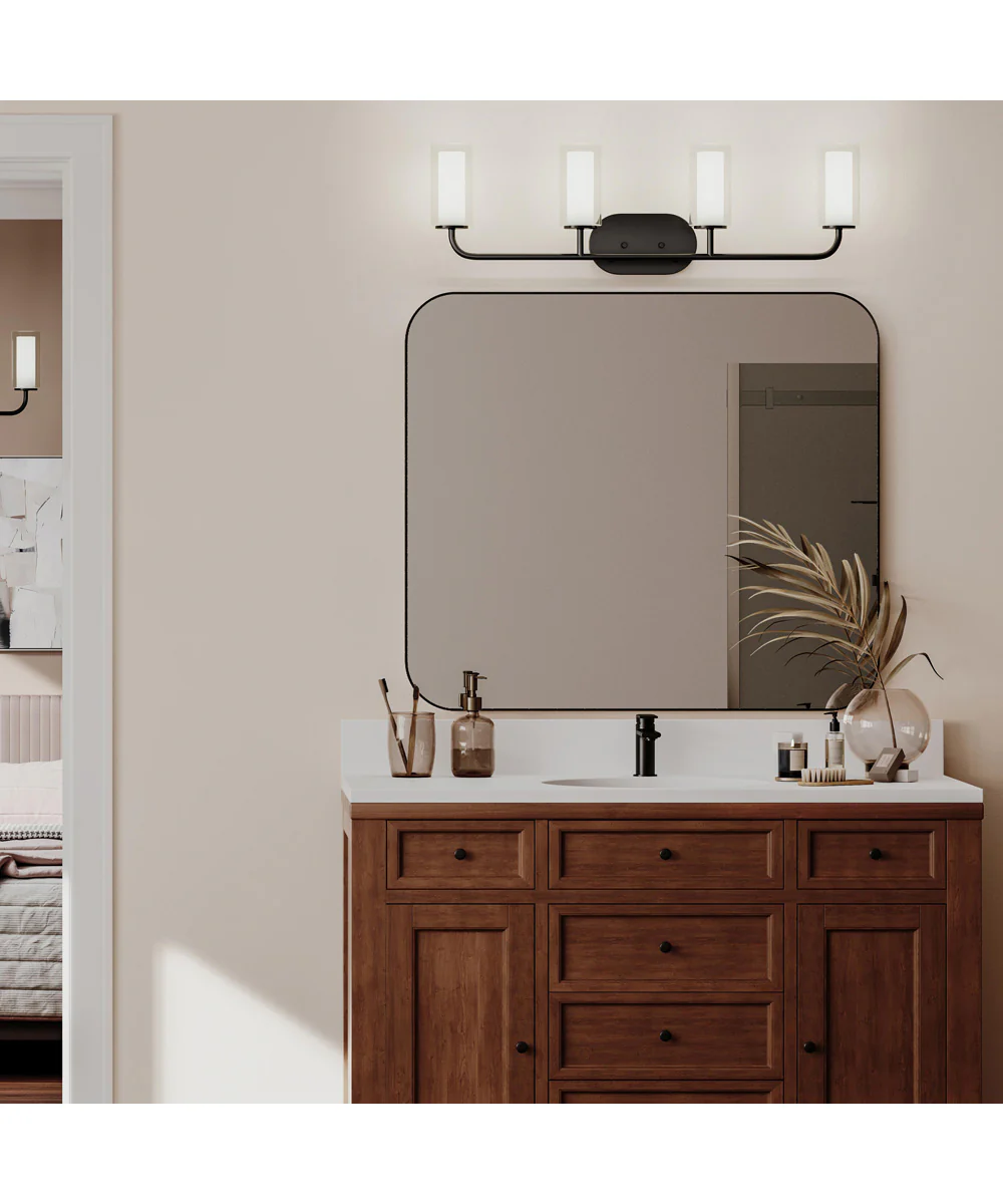 Mack 4-Light Vanity Light with Layered Glass Shades Matte Black - Image 2