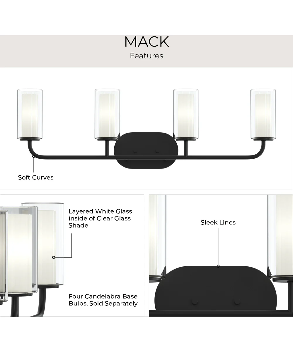 Mack 4-Light Vanity Light with Layered Glass Shades Matte Black - Image 7