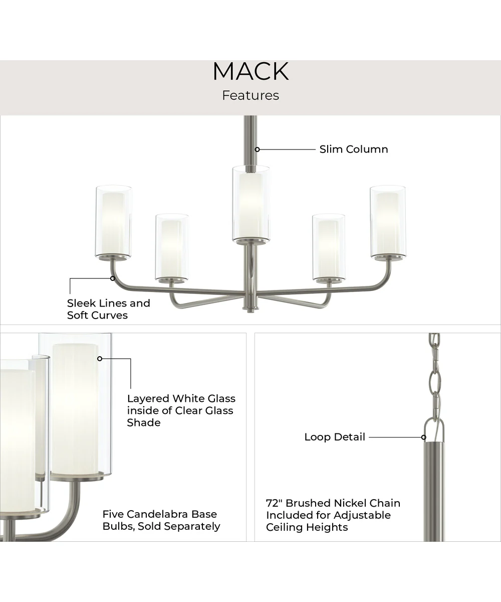 Mack 5-Light Chandelier with Layered Glass Shades Brushed Nickel - Image 9