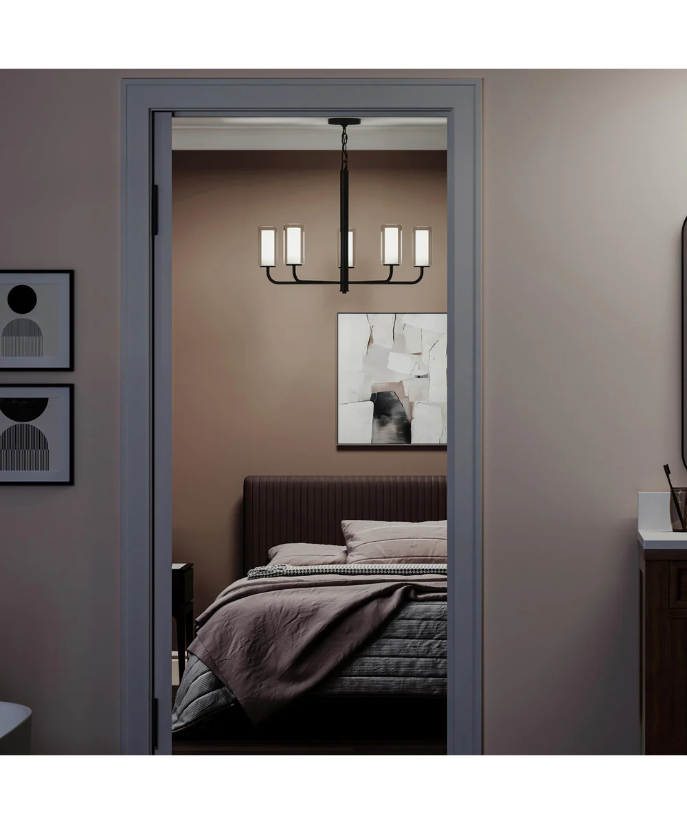 Mack 5-Light Chandelier with Layered Glass Shades Matte Black - Image 3