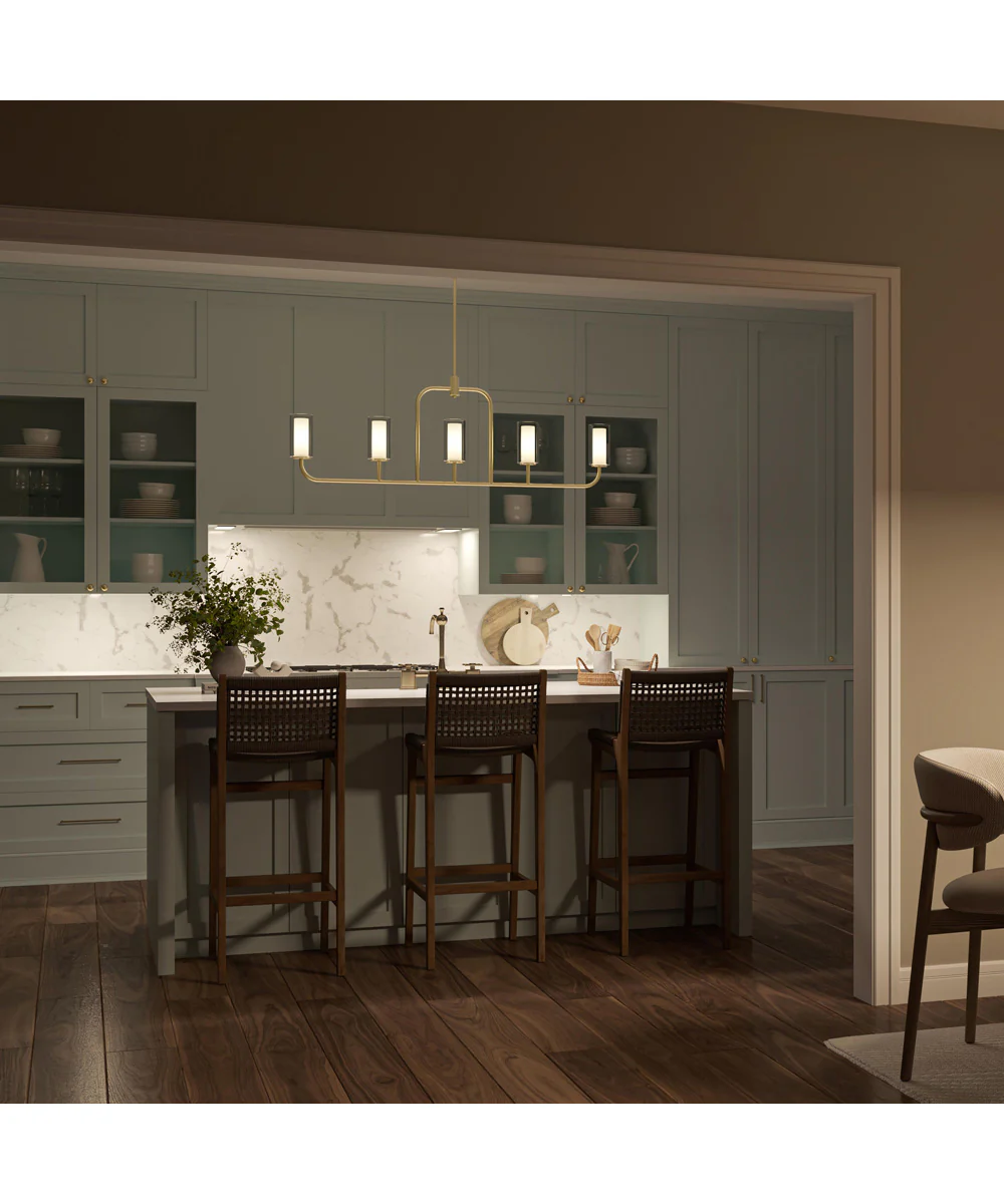 Mack 5-Light Linear Chandelier with Layered Glass Shades Brushed Gold - Image 3