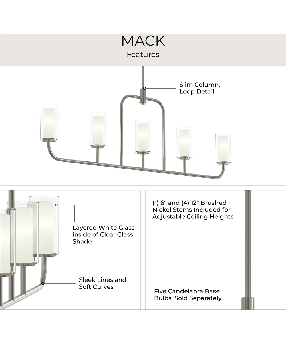 Mack 5-Light Linear Chandelier with Layered Glass Shades Brushed Nickel - Image 9