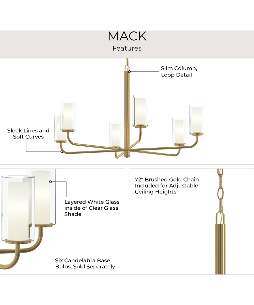 Mack 6-Light Chandelier with Layered Glass Shades Brushed Gold - Image 9