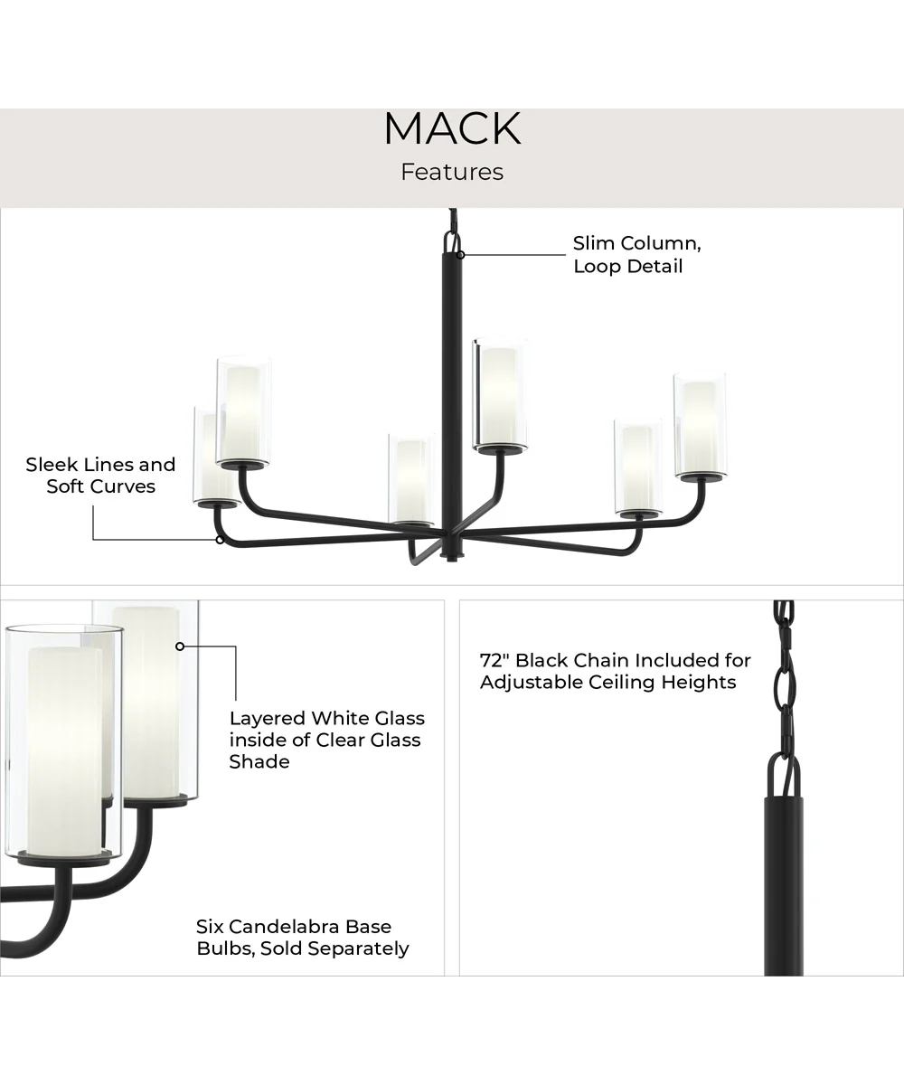 Mack 6-Light Chandelier with Layered Glass Shades Matte Black - Image 9