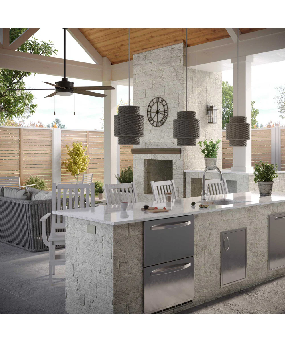 Manteo 1-Light with Weathered Grey Rattan Indoor/Outdoor Hanging Pendant Light Cottage White - Image 3